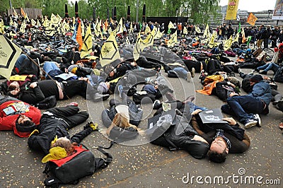 Environmental Activists against the killing of bees in London Editorial Stock Photo